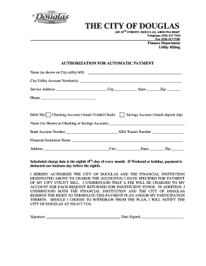 City of Douglas Utility Billing Authorization