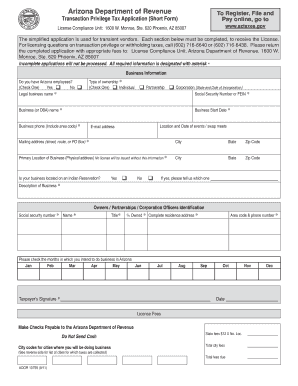 Arizona Transaction Privilege Tax Application