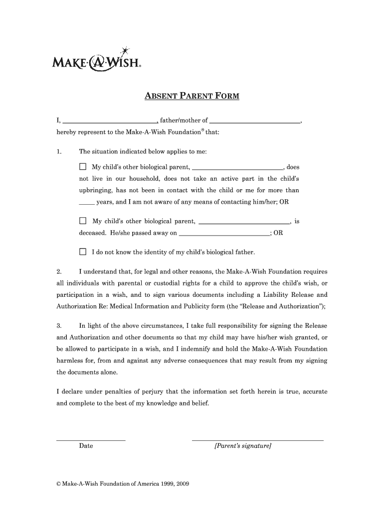 make a wish application form Preview on Page 1