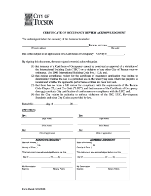 Certificate of Occupancy Review Acknowledgment