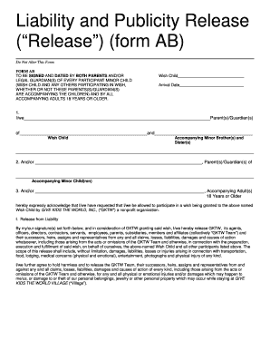 Liability and Publicity Release Form AB