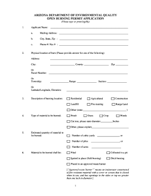 Arizona Open Burning Permit Application