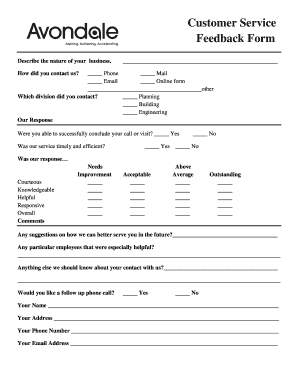 Customer Service Feedback Form