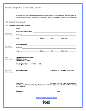 Direct Deposit Transfer Letter