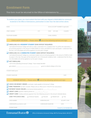 Emmanuel College Enrollment Form