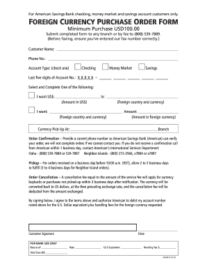 American Savings Bank Foreign Currency Purchase Order Form