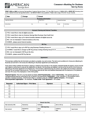 American Savings Bank Business eBanking Set-Up Form