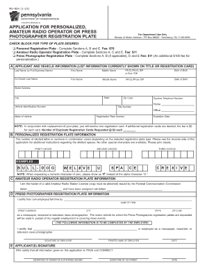 Pennsylvania Personalized Registration Plate Application