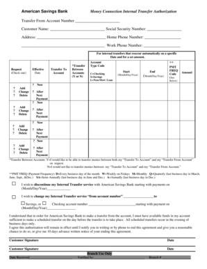American Savings Bank Internal Transfer Authorization