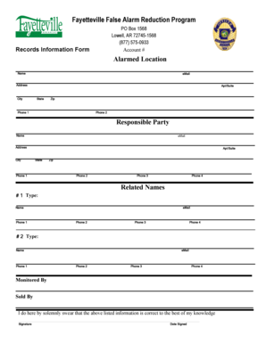 Fayetteville False Alarm Reduction Program Form