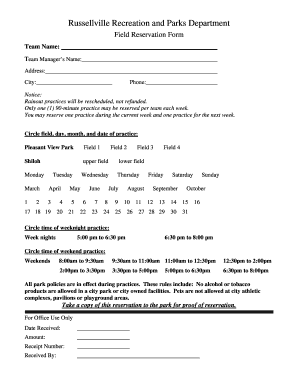 Russellville Recreation Field Reservation Form