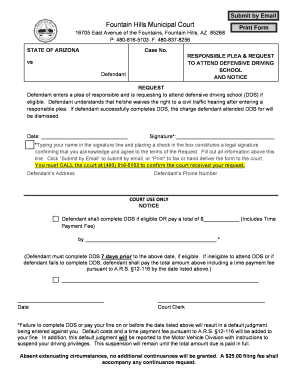 Arizona Responsible Plea and Defensive Driving School Request