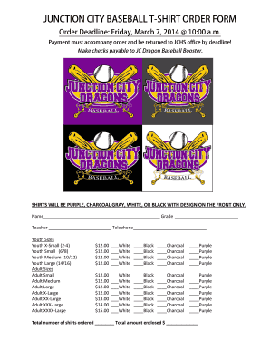 Youth and Adult Shirt Order Form