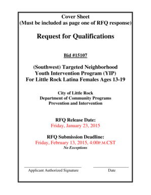 Fax cover letter google docs - Cover Sheet (Must be included as page one of RFQ response) Request for Qualifications Bid #15107 (Southwest) Targeted Neighborhood Youth Intervention Program (YIP) For Little Rock Latina Females Ages 1319 City of Little Rock Department of -