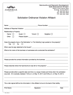 Solicitation Ordinance Violation Affidavit