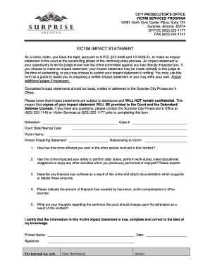 Arizona Victim Impact Statement Form