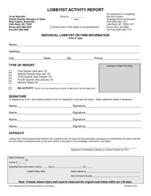 Lobbyist Activity Report