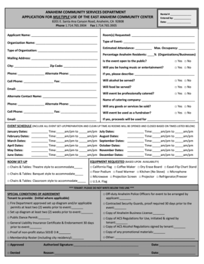 Anaheim Community Center Event Application
