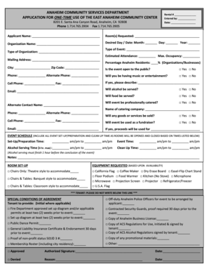 Anaheim Community Center One-Time Use Application