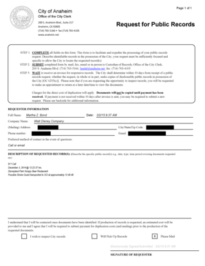 Anaheim Public Records Request Form
