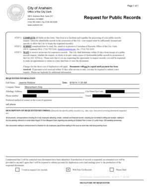 City of Anaheim Public Records Request Form