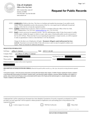 Anaheim Public Records Request Form