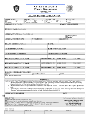 Citrus Heights Alarm Permit Application