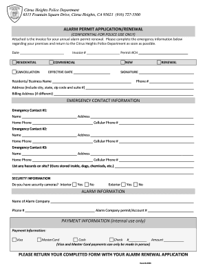 Citrus Heights Alarm Permit Application