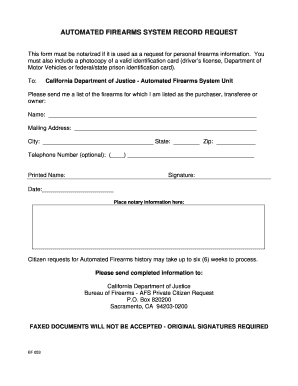 California Firearms Record Request Form