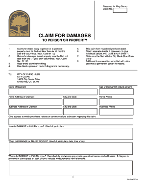 Claim for Damages to Person or Property