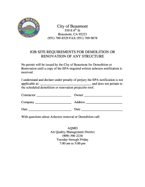 Asbestos Notification Form for Demolition or Renovation