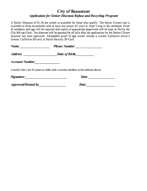 Senior Discount Application for Refuse and Recycling