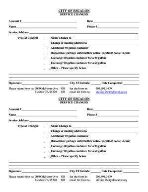 City of Escalon Service Change Form