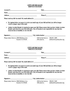 City of Escalon Service Change Form