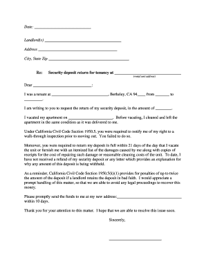 Security Deposit Return Request Letter