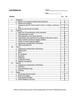Lead Climbing Test Form