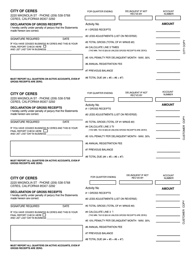 Fillable Online ci ceres ca Blank gross form ci ceres ca Fax Email