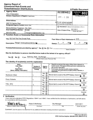 FPPC Form 802 Ceremonial Role Events and Admission Distributions