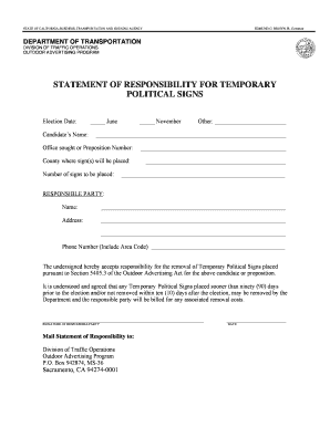 California Temporary Political Sign Statement of Responsibility