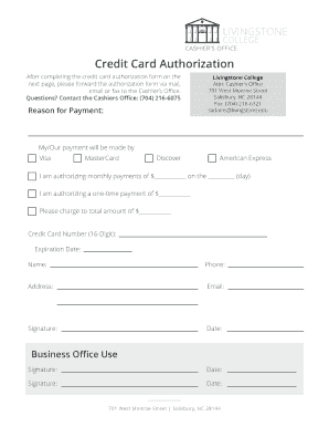 Livingstone College Credit Card Authorization