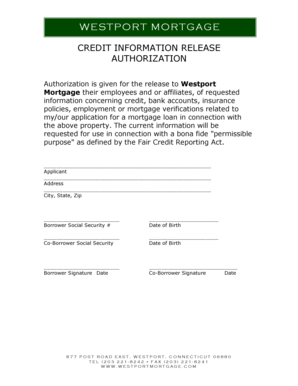 Westport Mortgage Credit Information Release Authorization