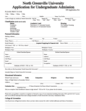 North Greenville University Undergraduate Admission Application