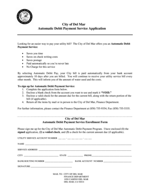 City of Del Mar Automatic Debit Payment Service Application
