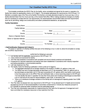 Tier I Qualified Facility SPCC Plan Template