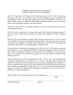 Garden Grove Housing Authority Privacy Act Statement