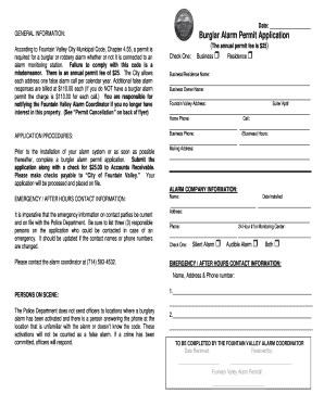 Burglar Alarm Permit Application
