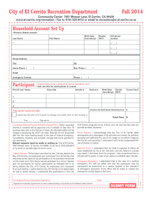 City of El Cerrito Recreation Department Registration Form
