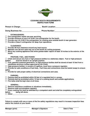 Cooking Booth Fire Safety Inspection Form