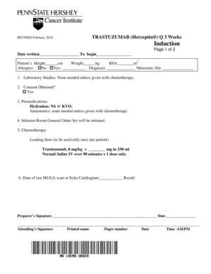 Trastuzumab (Herceptin) Chemotherapy Order Form