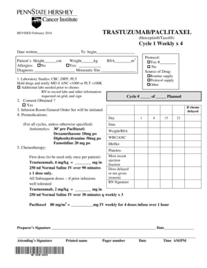 Trastuzumab/Paclitaxel Chemotherapy Protocol